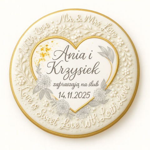 Ciastko lukier Ślub Zaproszenie  Ślubne zaproszenie na ciastku Personalizuj