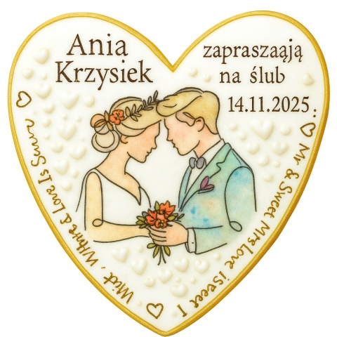 Ciastko lukier Ślub Zaproszenie  Ślubny Bakegram Personalizuj