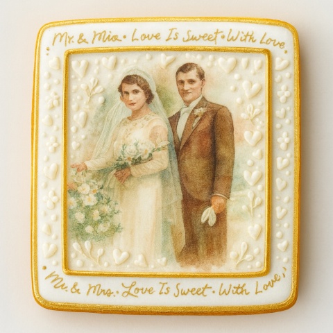 Ciastko lukier Ślub Zaproszenie  Wesele Retro Personalizuj