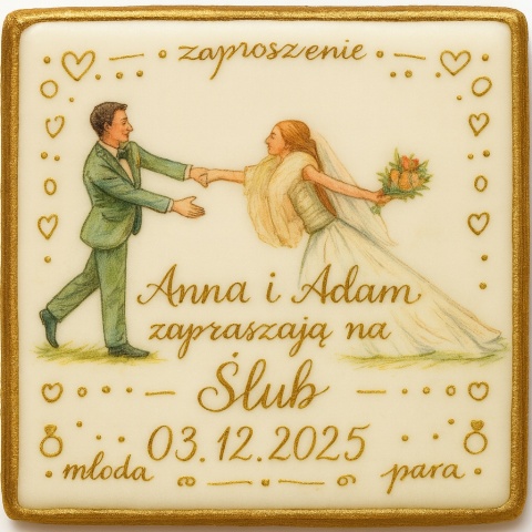 Ciastko lukier Ślub Zaproszenie  ZAPROSZENIE Personalizuj