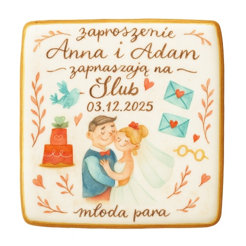 Ciastko lukier Ślub Zaproszenie  Zaproś mnie na ślub Personalizuj