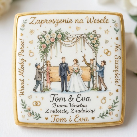 Ciastko Lukrowane Przyjęcie Weselne Zaproszenie na Wesele Twoja Dedykacja  podziękowanie