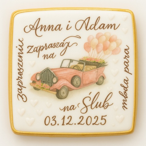 Ciastko lukier Ślub Zaproszenie  Zaproszenie na ślub w stylu retro Personalizuj