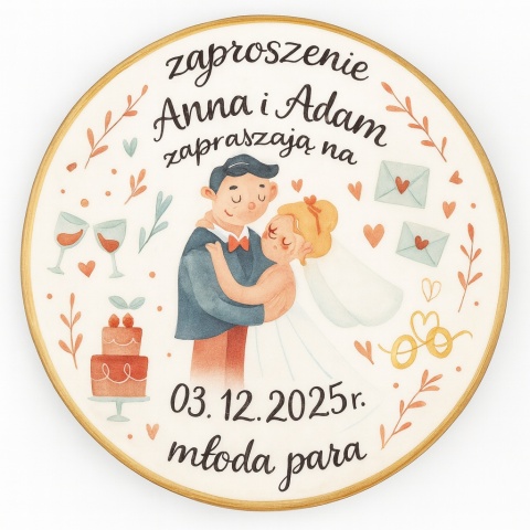Ciastko lukier Ślub Zaproszenie  Zaproszenie ślubne na ciastku Personalizuj