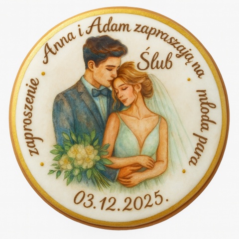Ciastko lukier Ślub Zaproszenie  Zaproszenie ślubne na ciastku Personalizuj