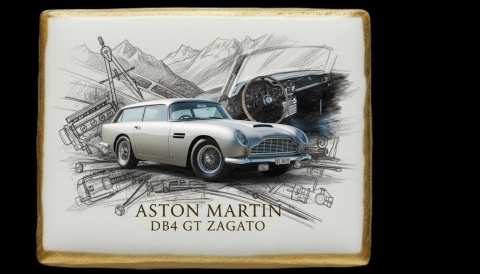 Lukrowane Ciastko Prezent MOTO Fana ASTON MARTIN DB4 GT ZAGATO AUTO dla Mężczyzny