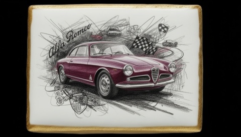 Ciastko lukier Auto Fan PASJA Alfa Romeo w Pełnym Biegu
