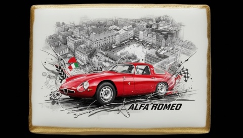 Ciastko lukier Auto Fan PASJA Alfa Romeo w ruchu