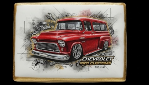 Lukrowane Ciastko Prezent MOTO Fana Chevrolet Pro Customs AUTO dla Mężczyzny