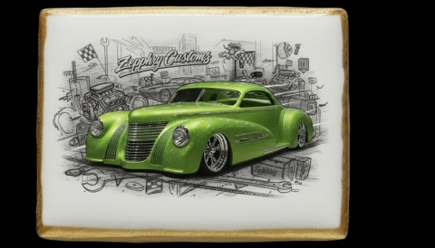 Lukrowane Ciastko Prezent MOTO Fana Green Zephyr Custom AUTO dla Mężczyzny