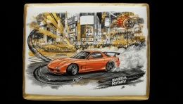 Ciastko lukier Auto Fan PASJA Mazda RX7 Driftująca w Świetlnym Mieście
