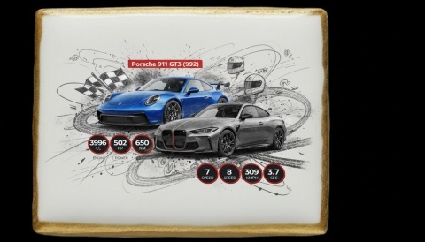 Ciastko lukier Auto Fan PASJA  Porsche 911 GT3 (992) i BMW