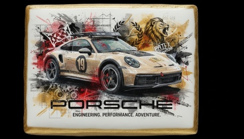 Ciastko lukier Auto Fan PASJA  Porsche Dynamika, Wyrazistość, Przygoda