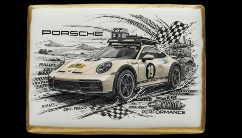 Lukrowane Ciastko Prezent MOTO Fana Porsche w Dynamicznym Ruchu AUTO dla Mężczyzny