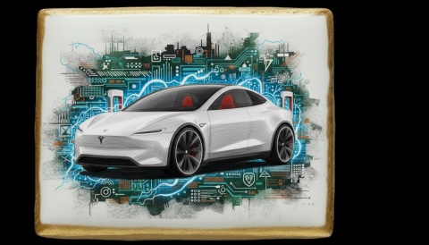 Ciastko lukier Auto Fan PASJA  Tesla Model S w Elektrycznym Błysku