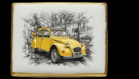 Lukrowane Ciastko Prezent MOTO Fana Żółty Citroën 2CV AUTO dla Mężczyzny