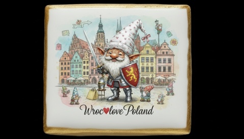 Ciastko lukier Pamiątka  Krasnal Wrocławski Rycerz na Straży Wroclove

P