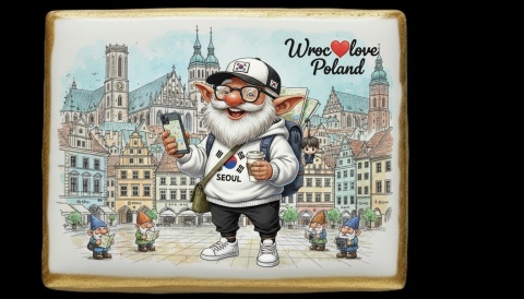 Ciastko lukier Pamiątka Krasnal wrocławski podróżnik Odkryj Wrocław 