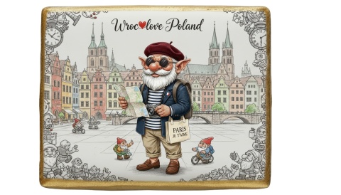 Ciastko lukier Pamiątka  Krasnal wrocławski zwiadowca w sercu Europy!

T