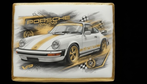 Lukrowane Ciastko Prezent MOTO Fana PORSCHE RACING AUTO dla Mężczyzny