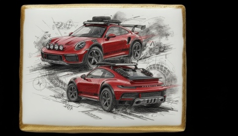 Lukrowane Ciastko Prezent MOTO Fana Porche 911 OffRoad Edition AUTO dla Mężczyzny