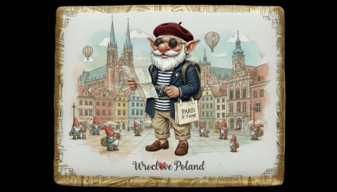 Ciastko lukier Pamiątka  Bonjour, Krasnal Wrocławski!

Na ciastku widzim