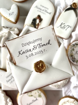 Ciastko lukrowane list 3d podziękowanie dla gości weselnych lub
