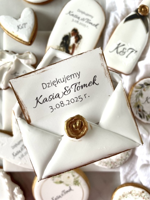 Ciastko lukrowane list 3d podziękowanie dla gości weselnych lub
