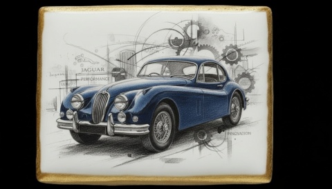 Ciastko lukier Auto Fan PASJA Klasyczny Jaguar w Ruchu