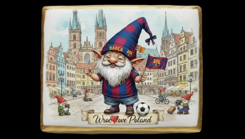 Ciastko lukier Pamiątka  Krasnal wrocławski Futbolowy Ambasador Barcelony