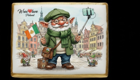 Ciastko lukier Pamiątka  Krasnal wrocławski Wrocław odkrywa jego selfie!*