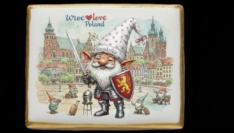 Ciastko lukier Pamiątka  Rycerski Krasnal wrocławski na straży miasta!