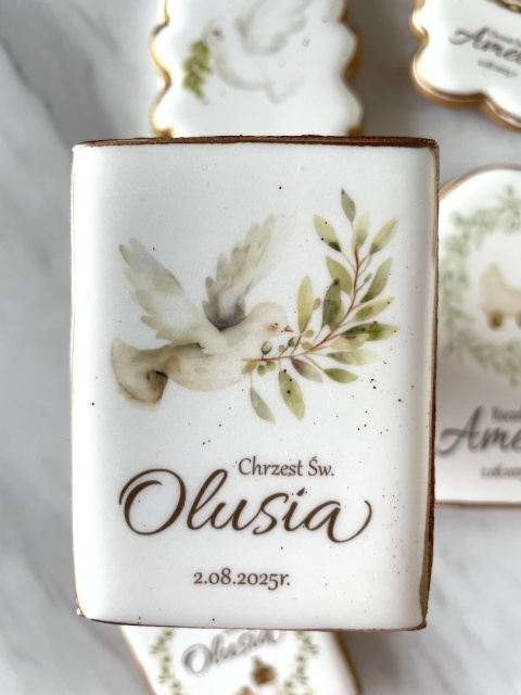 Ciastko lukrowane plakietka gołąbek Chrzest Święty podziękowanie Twój napis