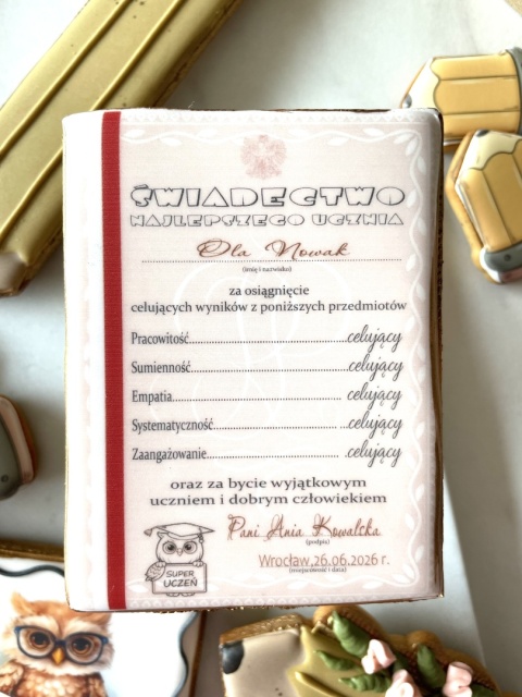 Ciastko lukrowane Świadectwo Najlepszego Ucznia z paskiem