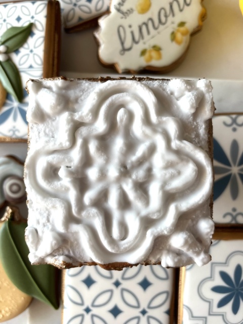 Ciastko lukrowane biały kafelek ornament 3d włoskie wakacje