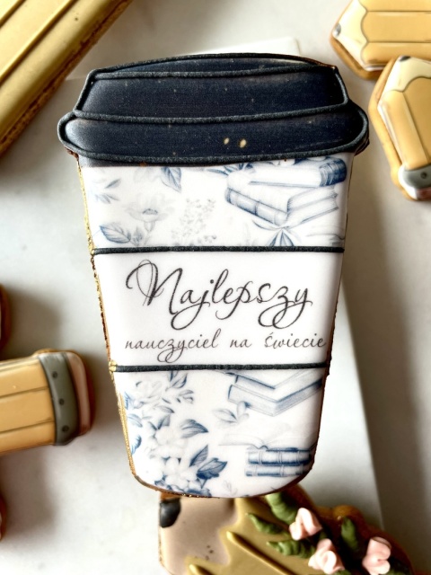 ciastko lukrowane Najlepszy Nauczczyciel na Świecie Toile de Jouy niebieski