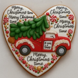 Ciastko lukier twój tekst Red Truck with Christmas Tree