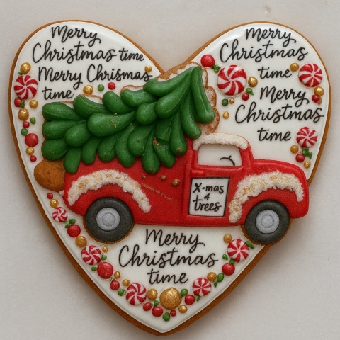 Ciastko lukier twój tekst Red Truck with Christmas Tree