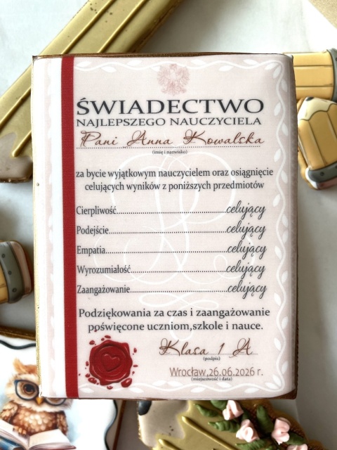Ciastko lukrowane Świadectwo Najlepszego Nauczyciela pasek XL