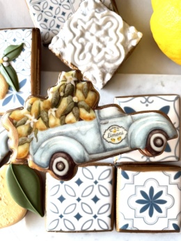 Ciastko lukrowane auto pick up cytryny ilustracja włoskie wakacje autorski motyw cytryn