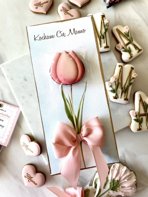 Ciastko lukrowane tulipan pocztówka Kocham Cię Mamo