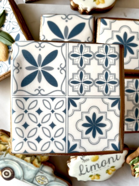 Ciastko lukrowane duży kafelek amalfi włoski klimat niebieski wzór