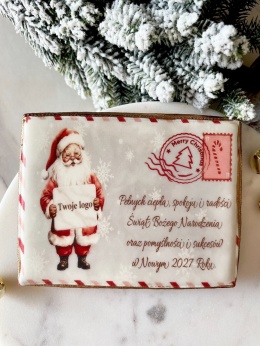 Pierniczek świąteczny logo firmowy świąteczna kartka z życzeniam Mikołaj