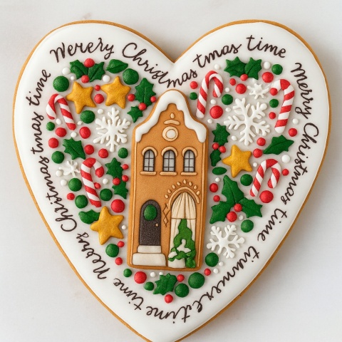 Ciastko lukrowane Świąteczna kamienica serce roz.XL ręcznie robione Ciastko lukrowane Świąteczna kamienica serce roz.XL ręcznie robione