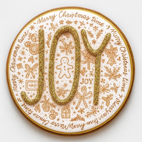 Ciastko lukrowane świąteczne JOY No3 koło roz.L ręcznie robione Ciastko lukrowane świąteczne JOY No3 koło roz.L ręcznie robione