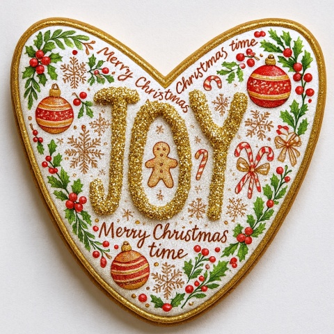 Ciastko lukrowane świąteczne JOY No2 serce roz.XL ręcznie robione Ciastko lukrowane świąteczne JOY No2 serce roz.XL ręcznie robione