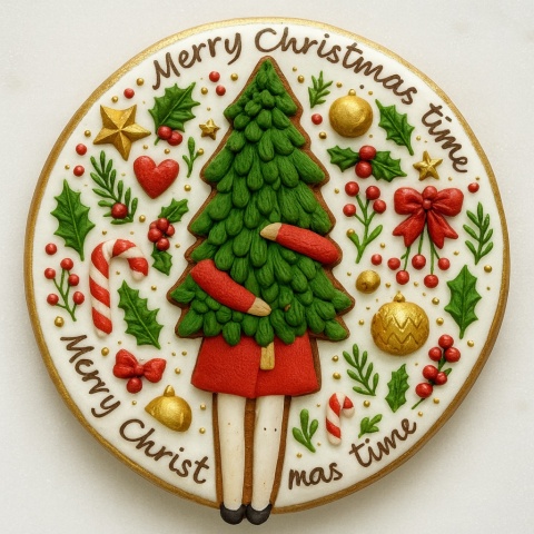 Ciastko lukrowane Dziewczynka z Choinką koło No1 roz.XL ręcznie robione