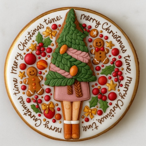 Ciastko lukrowane Dziewczynka z Choinką koło No3 roz.XL ręcznie robione