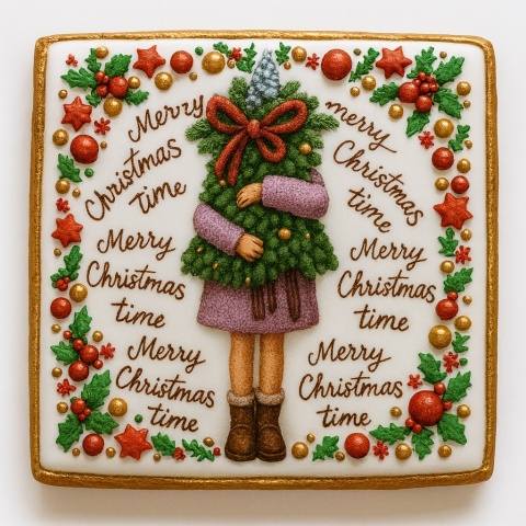 Ciastko lukrowane Dziewczynka z Choinką kwadr No6 roz.M ręcznie robione Ciastko lukrowane Dziewczynka z Choinką kwadr No6 roz.M ręcznie robione