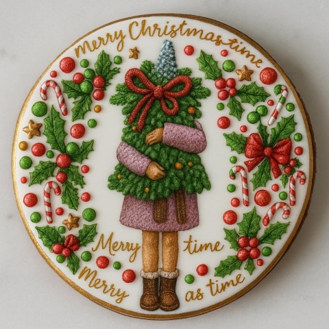 Ciastko lukrowane Dziewczynka z Choinką prosto No4 roz.XL ręcznie robione